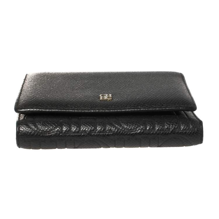 Pre Owned Carolina Herrera Black Leather Trifold Wallet