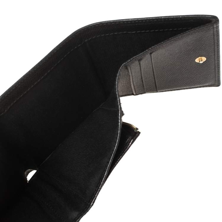 Pre Owned Carolina Herrera Black Leather Trifold Wallet
