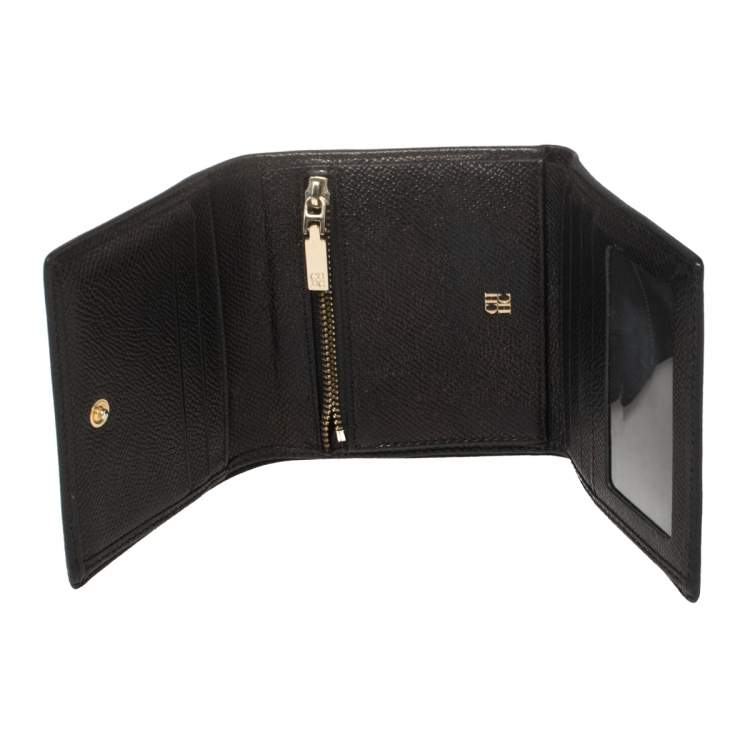 Pre Owned Carolina Herrera Black Leather Trifold Wallet