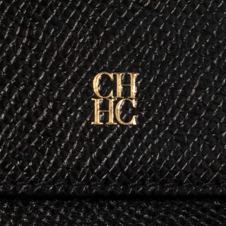 Pre Owned Carolina Herrera Black Leather Trifold Wallet