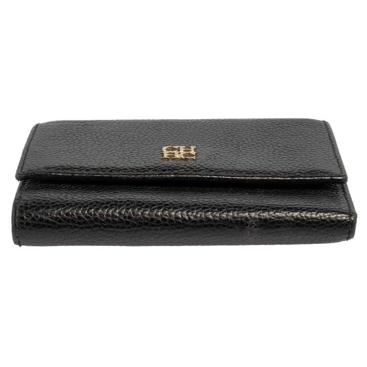 Pre Owned Carolina Herrera Black Grained Leather Trifold Wallet