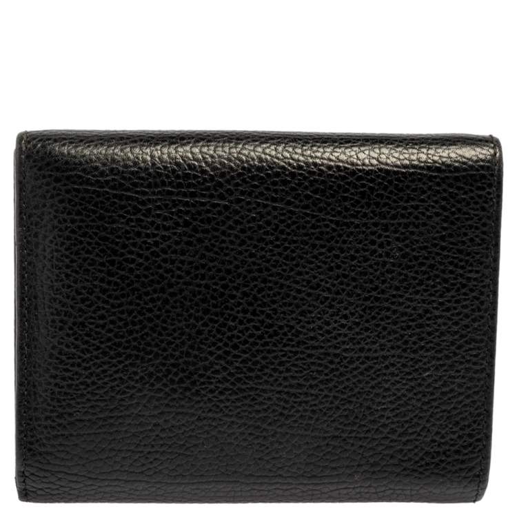 Pre Owned Carolina Herrera Black Grained Leather Trifold Wallet