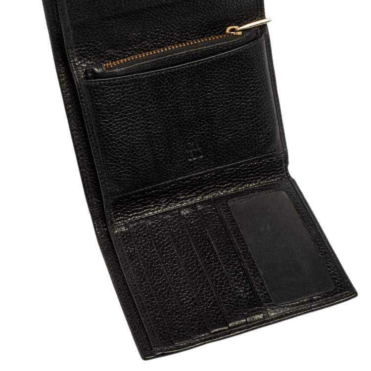 Pre Owned Carolina Herrera Black Grained Leather Trifold Wallet