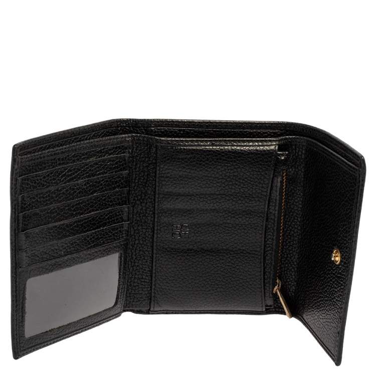 Pre Owned Carolina Herrera Black Grained Leather Trifold Wallet