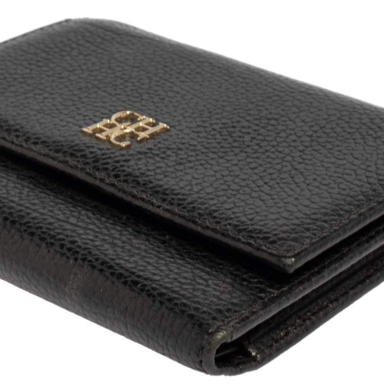 Pre Owned Carolina Herrera Black Grained Leather Trifold Wallet
