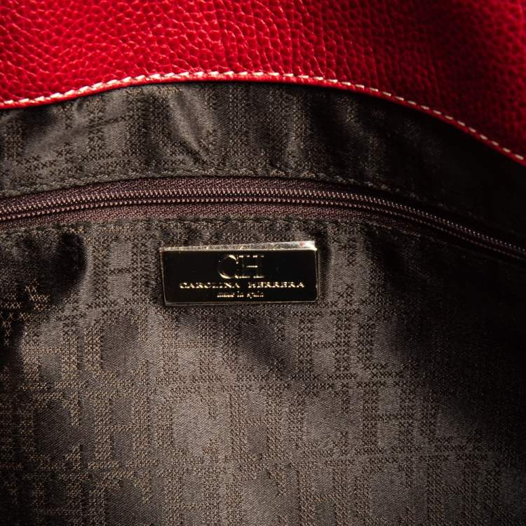 Pre Owned Carolina Herrera Red Grained Leather Matteo Tote