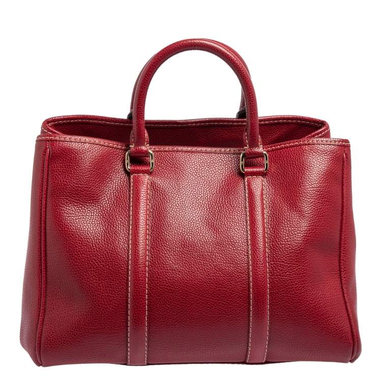 Pre Owned Carolina Herrera Red Grained Leather Matteo Tote