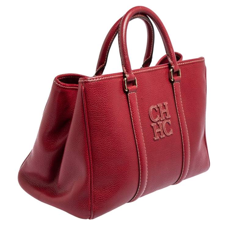 Pre Owned Carolina Herrera Red Grained Leather Matteo Tote