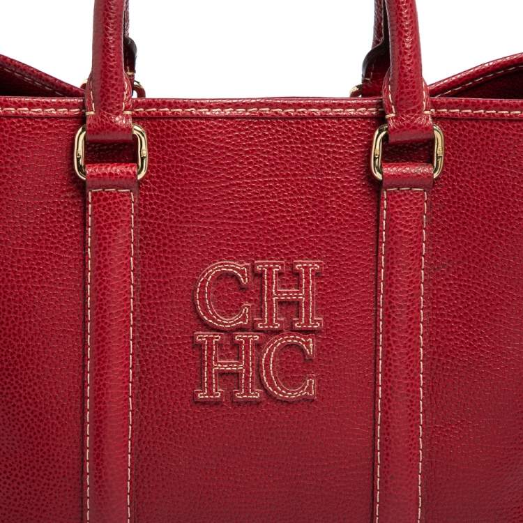 Pre Owned Carolina Herrera Red Grained Leather Matteo Tote