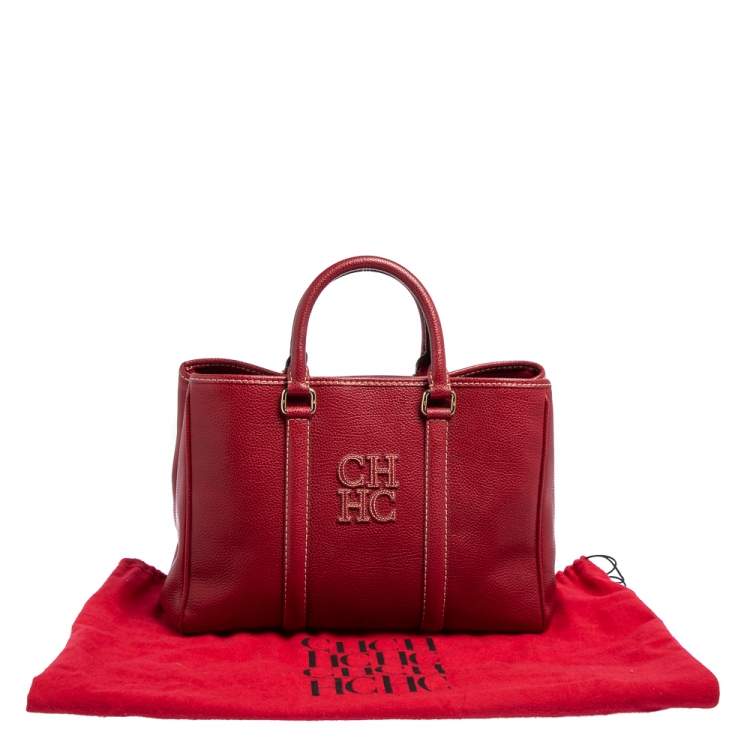 Pre Owned Carolina Herrera Red Grained Leather Matteo Tote