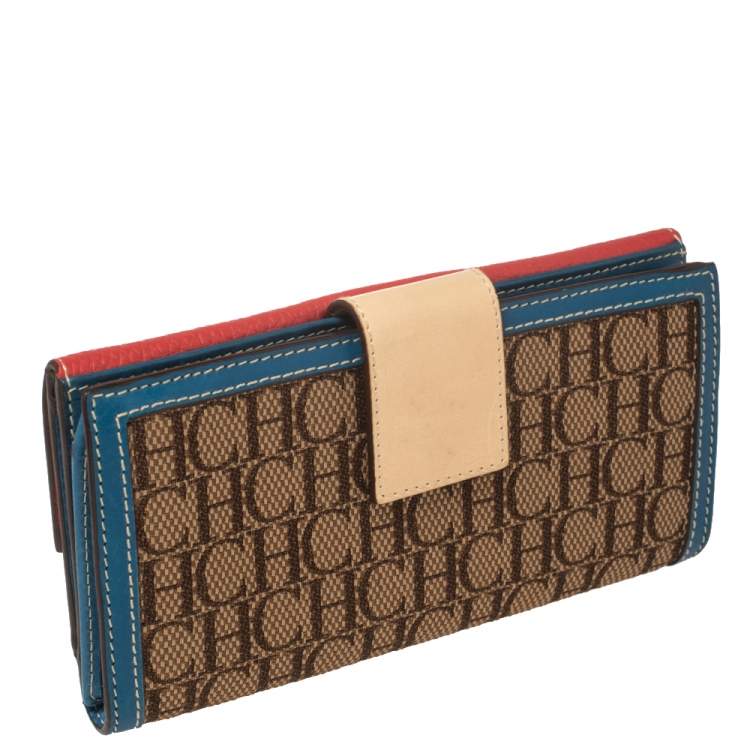 Pre Owned Carolina Herrera Multicolor Monogram Canvas and Leather Continental Wallet
