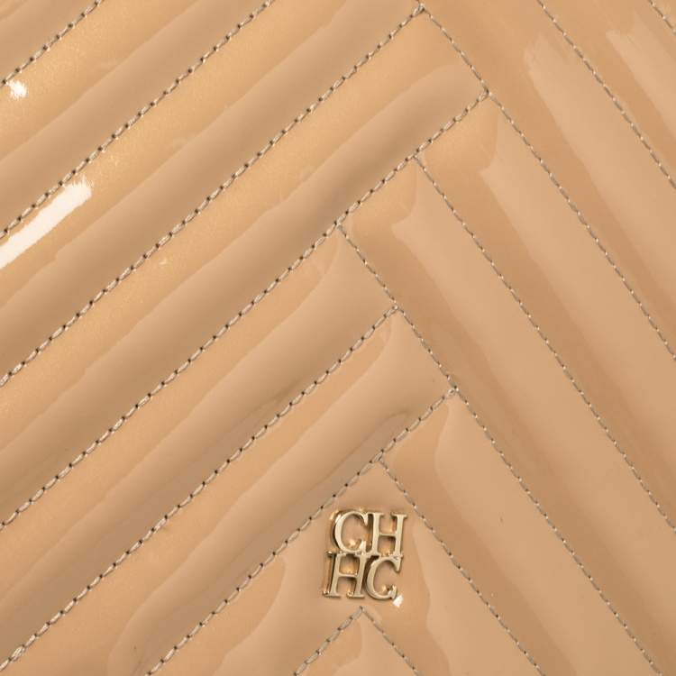Pre Owned Carolina Herrera Beige Quilted Patent Leather Bimpa Flap Shoulder Bag
