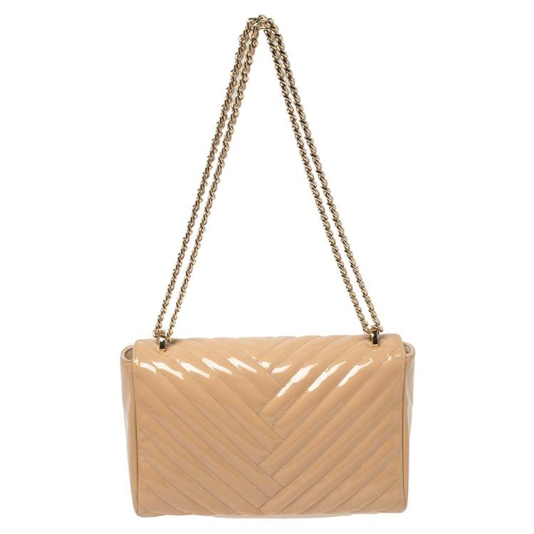 Pre Owned Carolina Herrera Beige Quilted Patent Leather Bimpa Flap Shoulder Bag