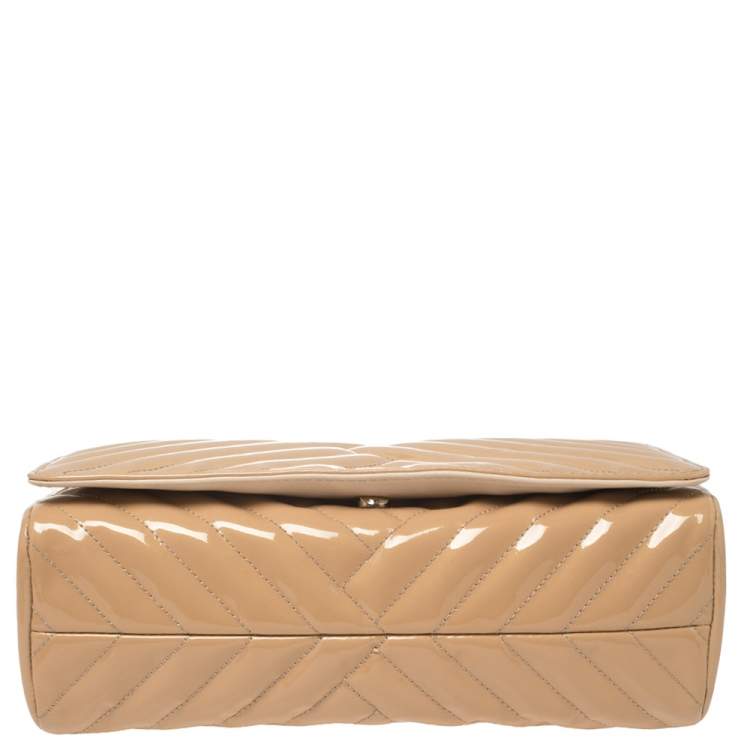 Pre Owned Carolina Herrera Beige Quilted Patent Leather Bimpa Flap Shoulder Bag