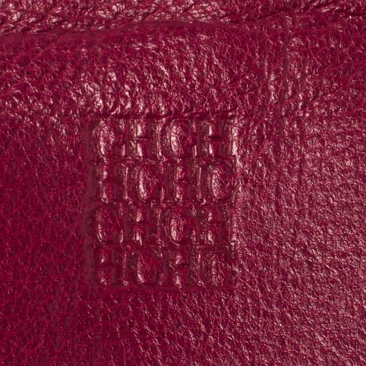 Pre Owned Carolina Herrera Magenta Logo Embossed Leather Flap Clutch  