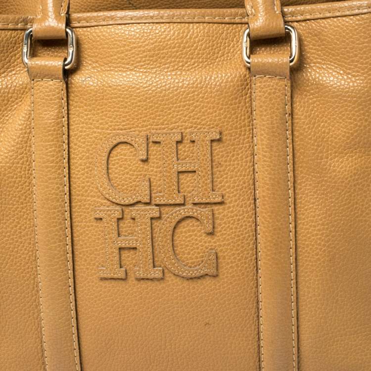 Pre Owned Carolina Herrera Tan Grained Leather Matteo Tote