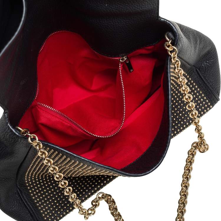 Pre Owned Carolina Herrera Black Leather Minuetto Studded Top Handle Bag