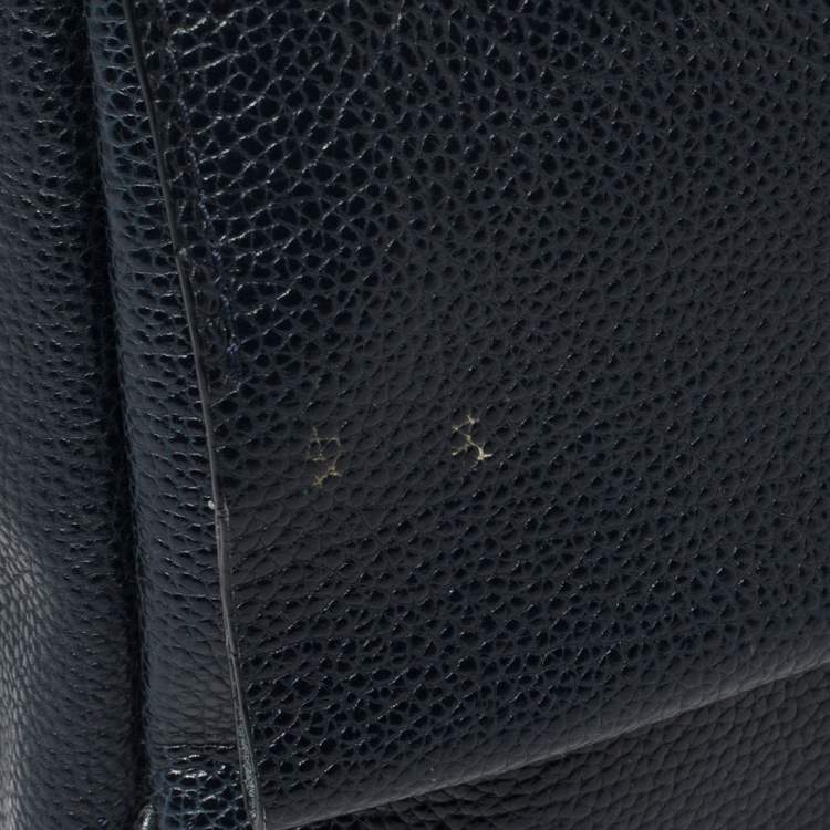 Pre Owned Carolina Herrera Navy Blue Leather Minueto Flap Bag