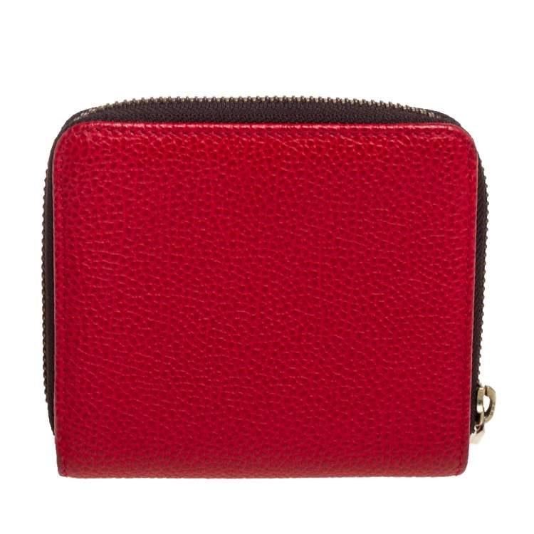 Pre Owned Carolina Herrera Red Leather Zip Around Wallet