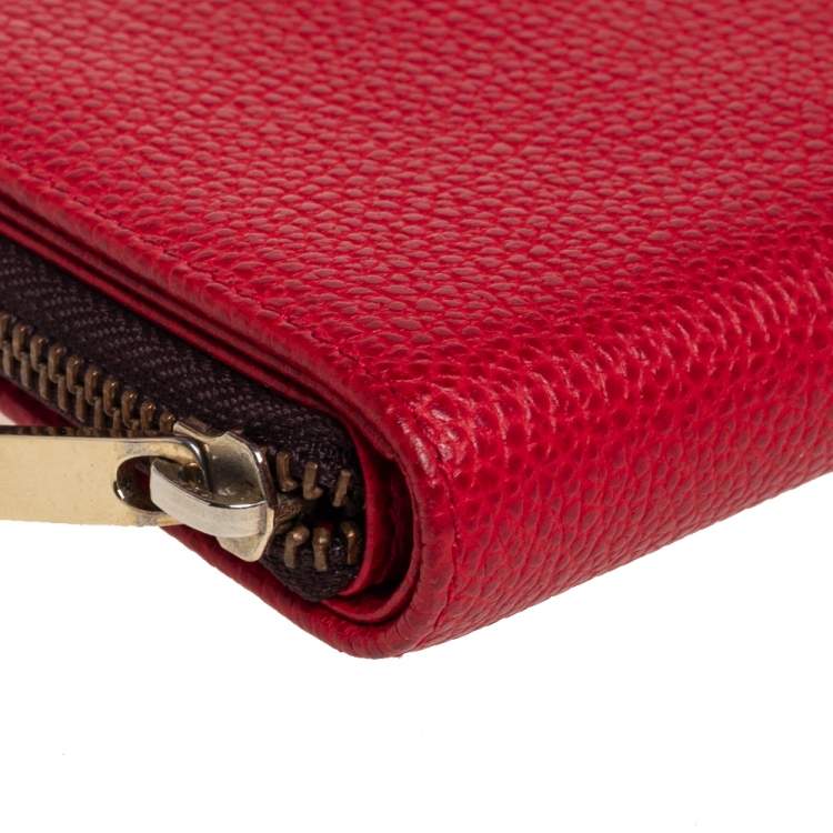 Pre Owned Carolina Herrera Red Leather Zip Around Wallet