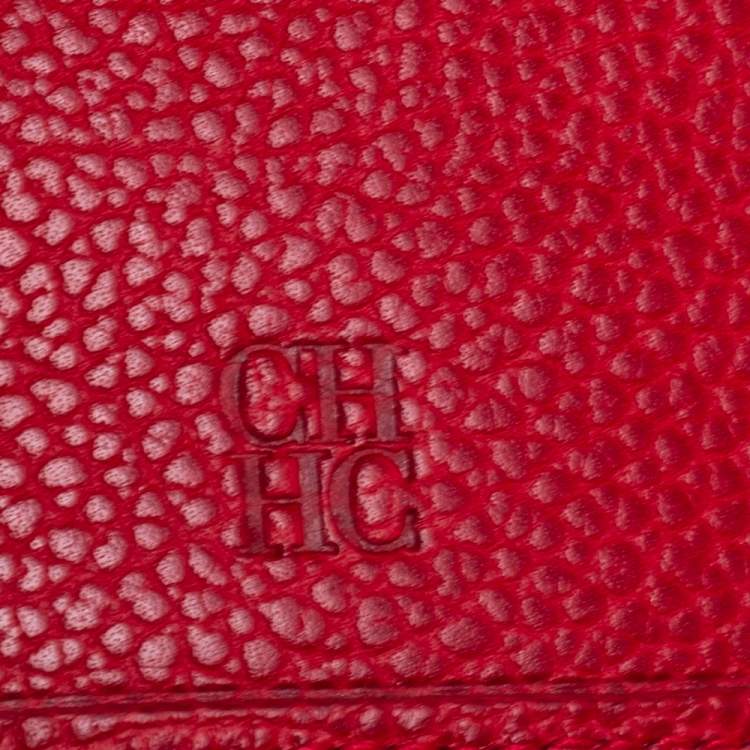 Pre Owned Carolina Herrera Red Leather Zip Around Wallet