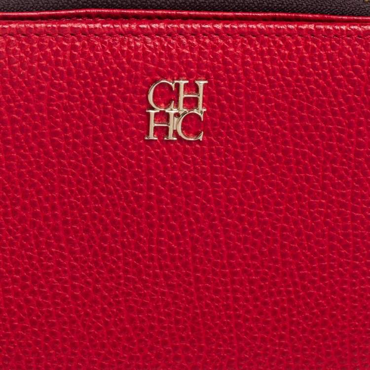 Pre Owned Carolina Herrera Red Leather Zip Around Wallet