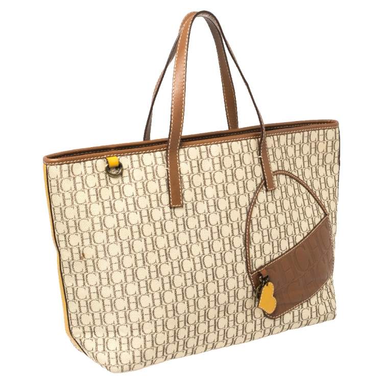 Pre Owned Carolina Herrera Beige/Brown Monogram Coated Canvas and Leather Charm Tote