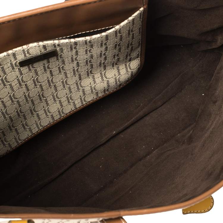 Pre Owned Carolina Herrera Beige/Brown Monogram Coated Canvas and Leather Charm Tote