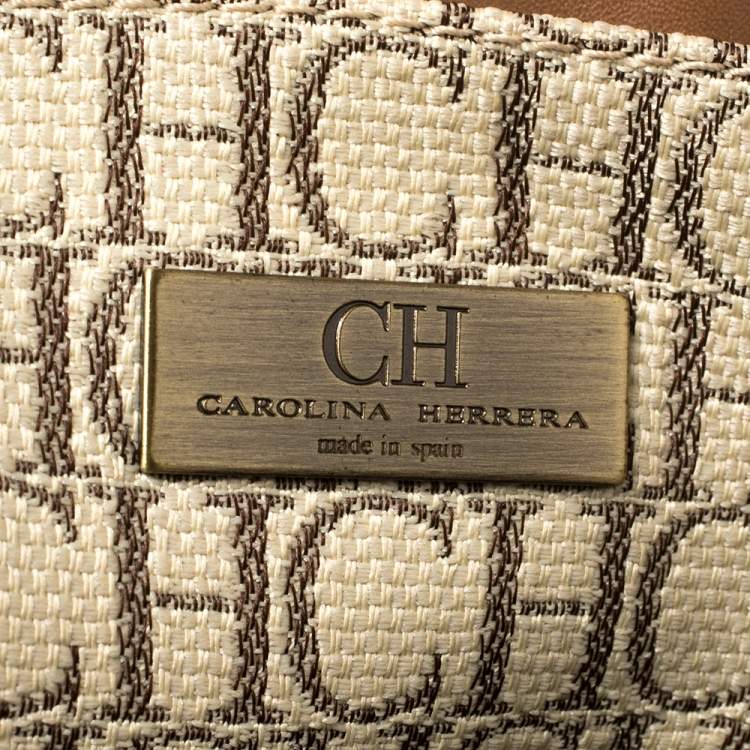 Pre Owned Carolina Herrera Beige/Brown Monogram Coated Canvas and Leather Charm Tote