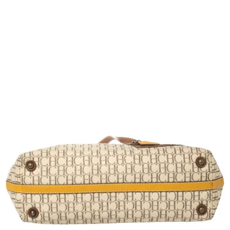 Pre Owned Carolina Herrera Beige/Brown Monogram Coated Canvas and Leather Charm Tote