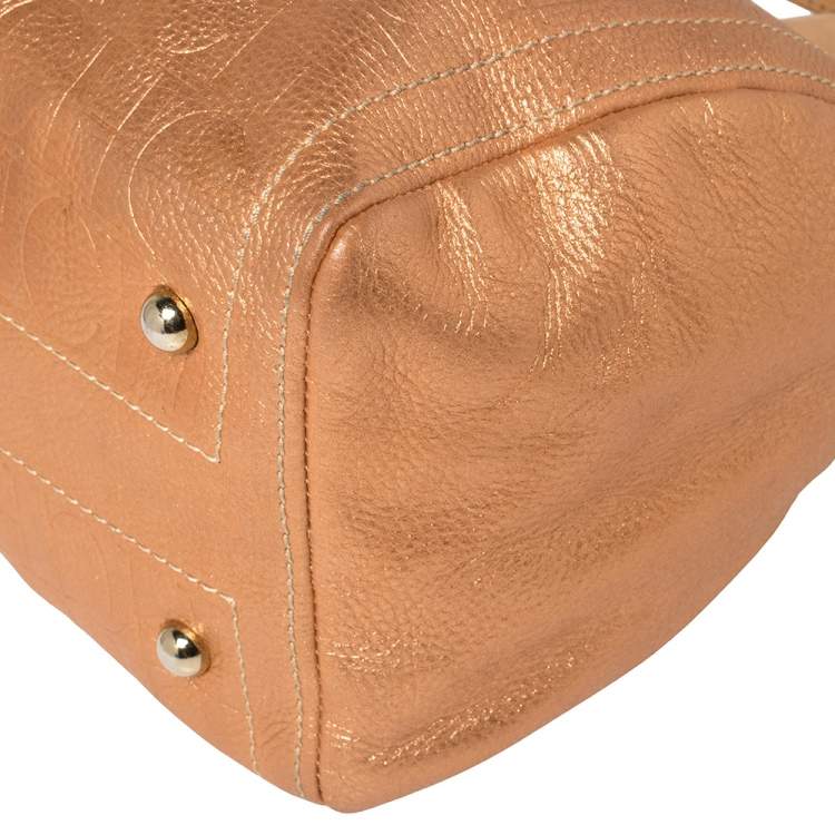 Pre Owned Carolina Herrera Metallic Rose Gold Embossed Leather Andy Boston Bag