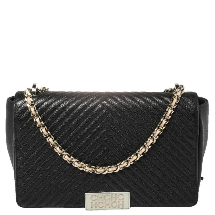 Carolina Herrera Black Chevron Leather Bimba Flap Bag Carolina Herrera |  The Luxury Closet