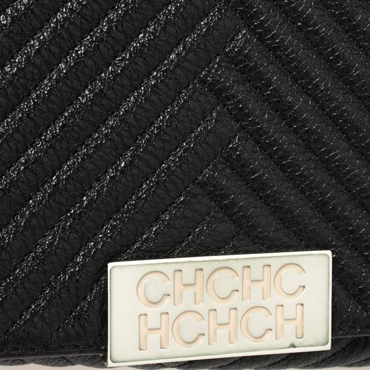 Pre Owned Carolina Herrera Black Chevron Leather Bimba Flap Bag