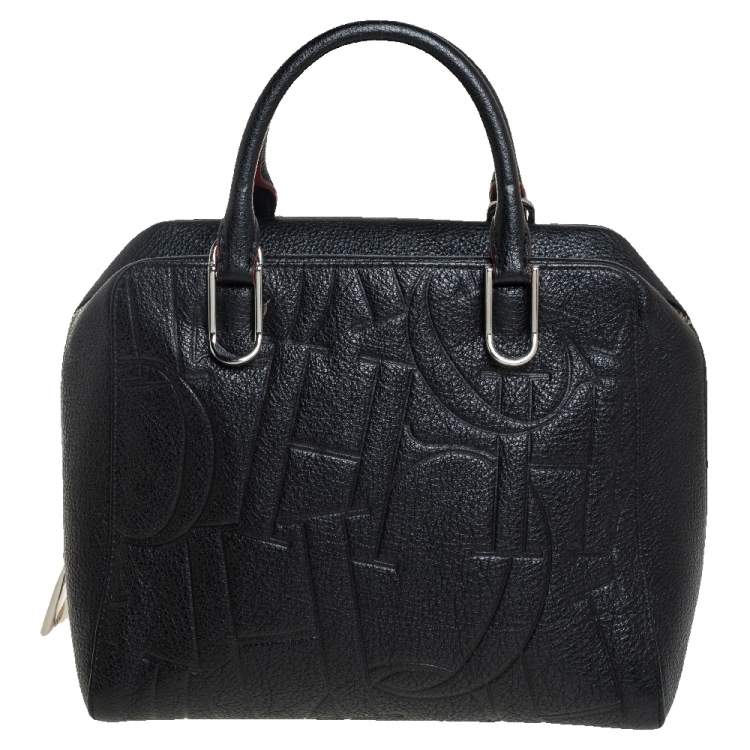 Pre Owned Carolina Herrera Black Embossed Leather Duke Satchel
