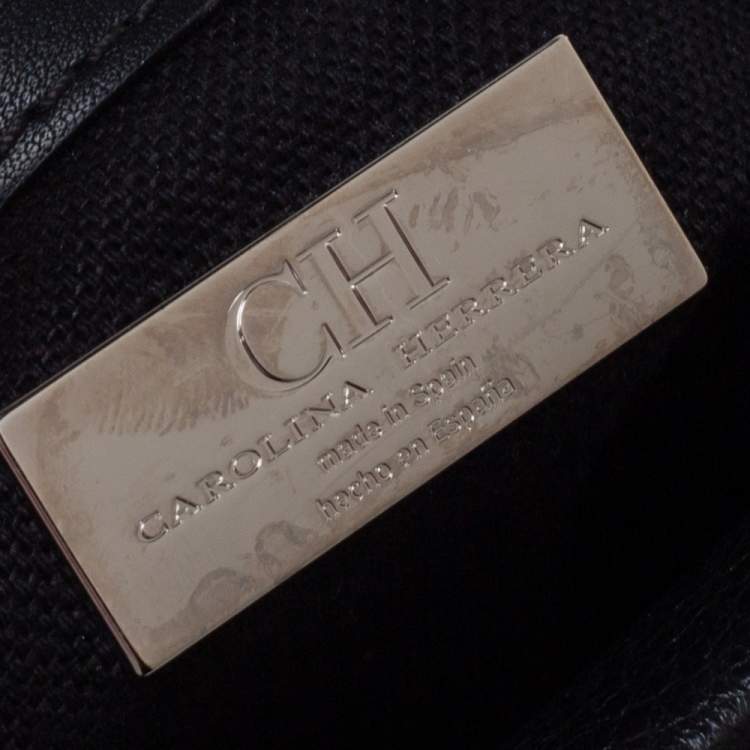 Pre Owned Carolina Herrera Black Embossed Leather Duke Satchel