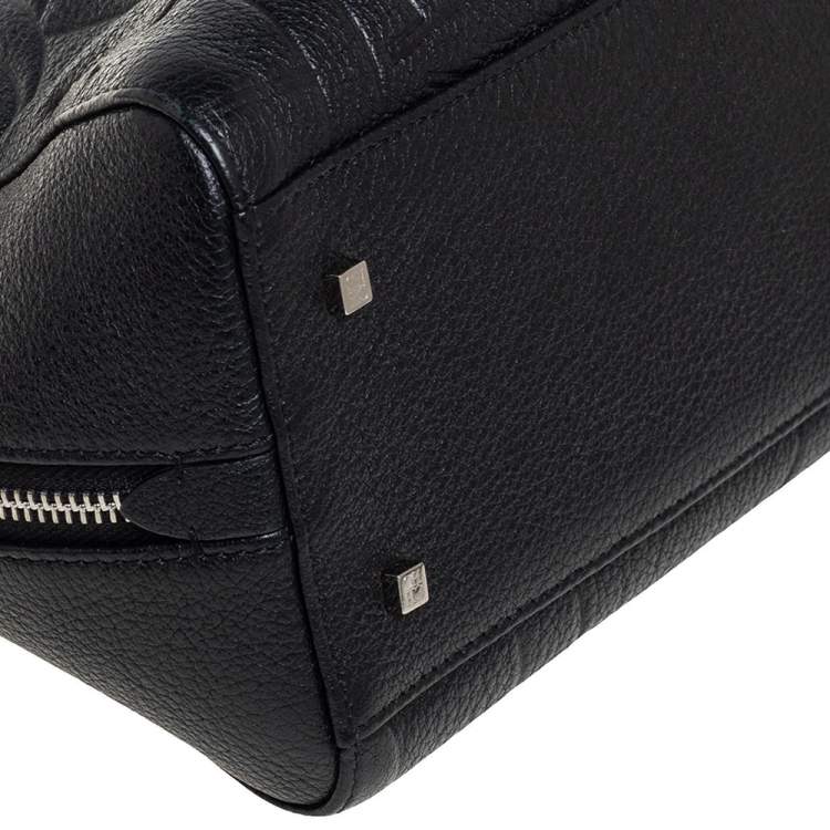 Pre Owned Carolina Herrera Black Embossed Leather Duke Satchel