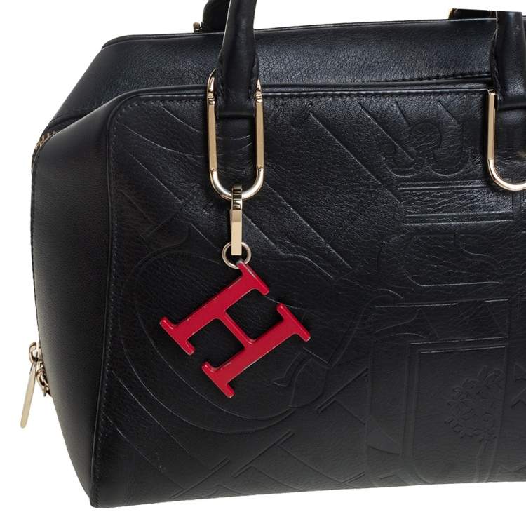 Pre Owned Carolina Herrera Black Embossed Leather Duke Satchel