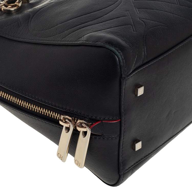 Pre Owned Carolina Herrera Black Embossed Leather Duke Satchel