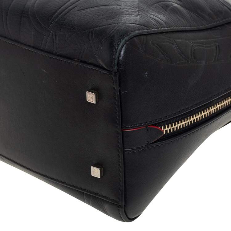 Pre Owned Carolina Herrera Black Embossed Leather Duke Satchel
