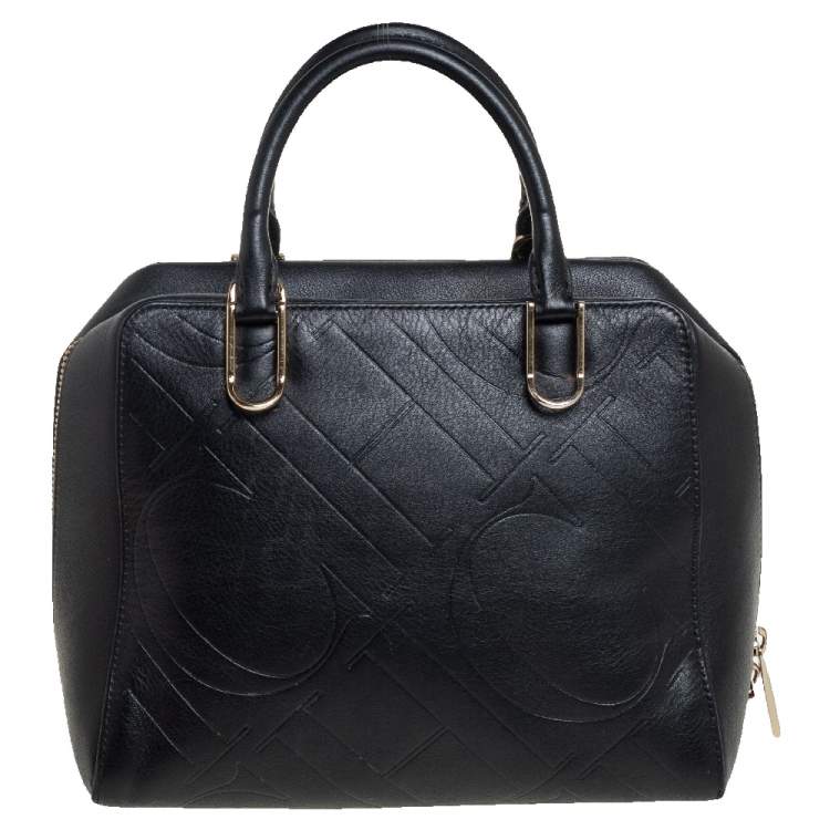 Pre Owned Carolina Herrera Black Embossed Leather Duke Satchel