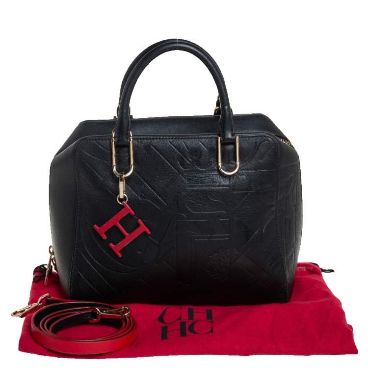 Pre Owned Carolina Herrera Black Embossed Leather Duke Satchel