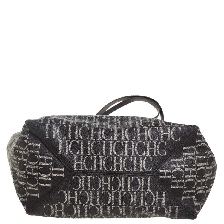 Pre Owned Carolina Herrera Dark Brown Monogram Coated Canvas and Leather Shopper Tote