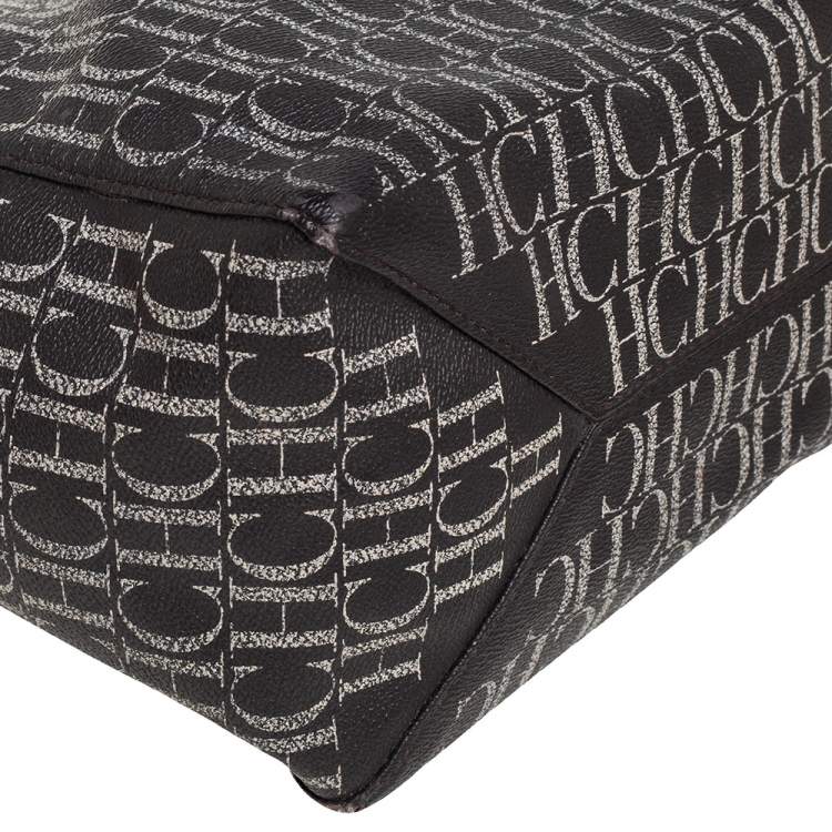 Pre Owned Carolina Herrera Dark Brown Monogram Coated Canvas and Leather Shopper Tote