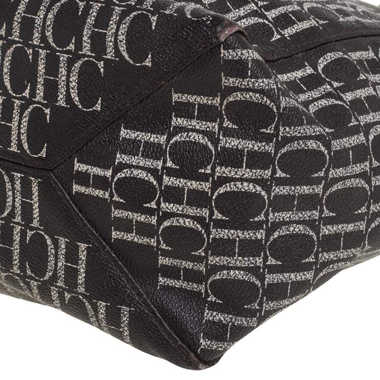 Pre Owned Carolina Herrera Dark Brown Monogram Coated Canvas and Leather Shopper Tote