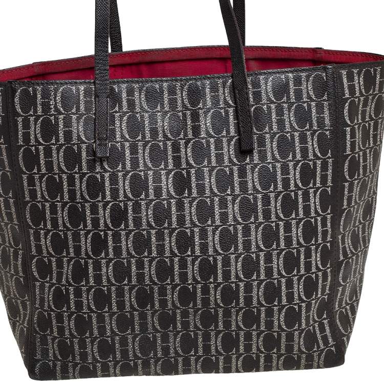 Pre Owned Carolina Herrera Dark Brown Monogram Coated Canvas and Leather Shopper Tote