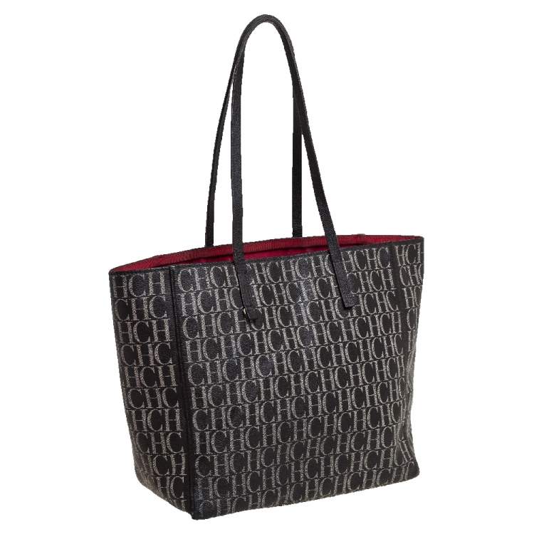 Pre Owned Carolina Herrera Dark Brown Monogram Coated Canvas and Leather Shopper Tote