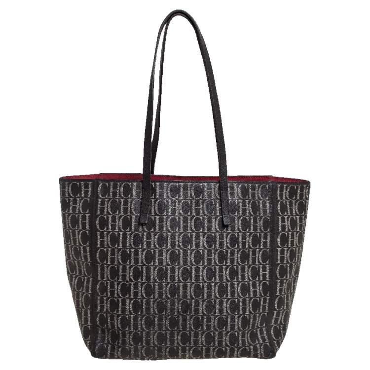 Pre Owned Carolina Herrera Dark Brown Monogram Coated Canvas and Leather Shopper Tote