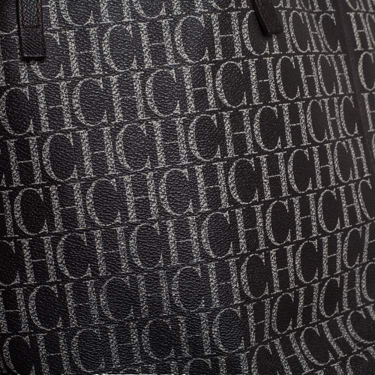 Pre Owned Carolina Herrera Dark Brown Monogram Coated Canvas and Leather Shopper Tote