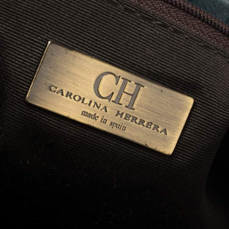 Pre Owned Carolina Herrera Dark Teal Blue Embossed Leather Side String Hobo