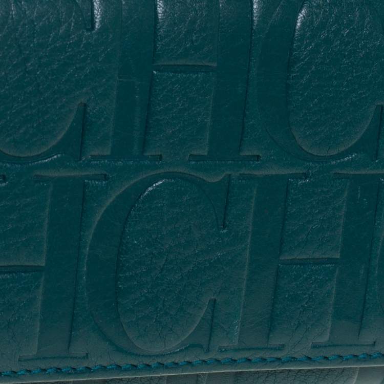 Pre Owned Carolina Herrera Green Embossed Leather Continental Wallet